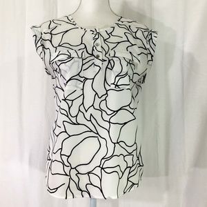 New York & Co blouse white black floral (J915)